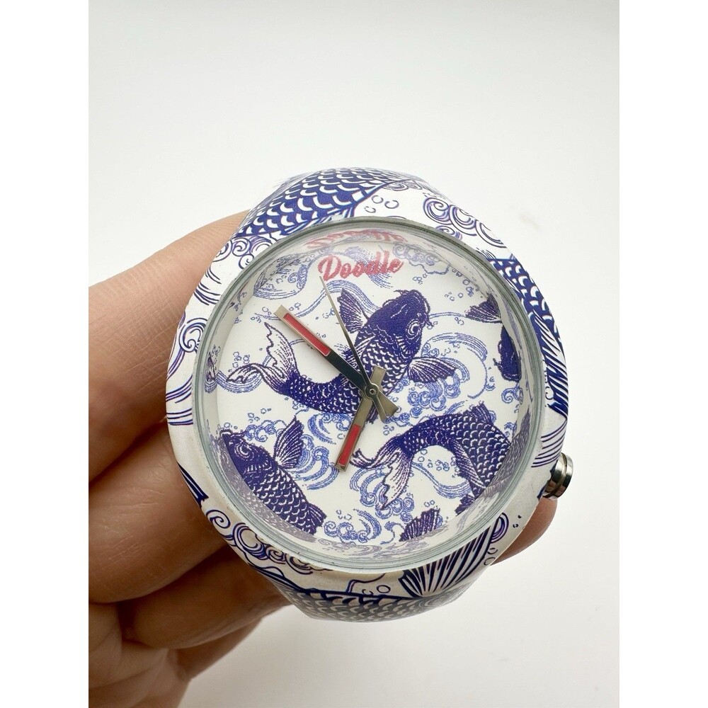 Doodle Watch Koi Carp Blue & White Silicone Strap Italian Design Needs Battery